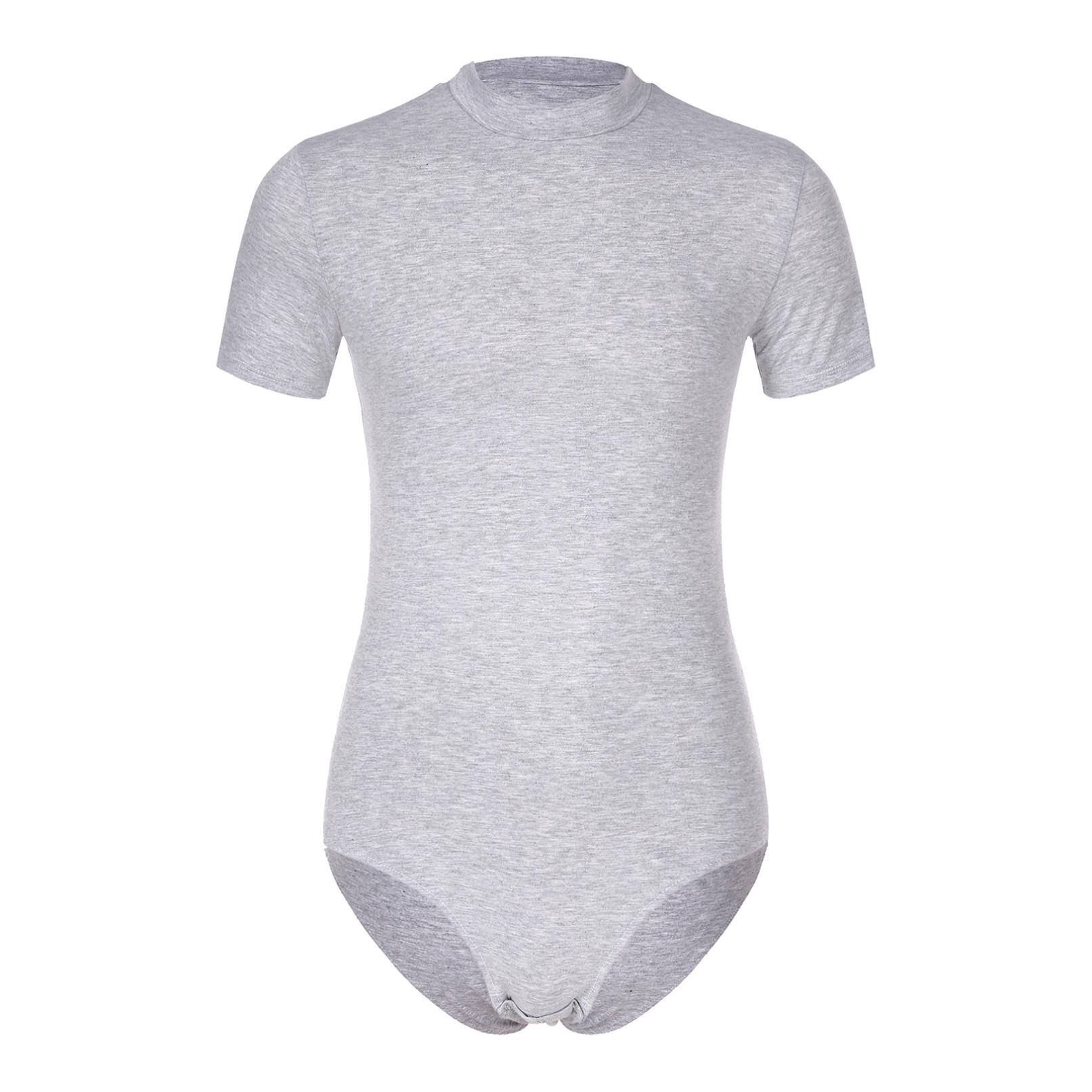 WinYing Heren Ronde Hals Korte Mouw Leotard Ondershirt Casual Effen Kleur Skinny Jumpsuit Bodysuit XL grijs