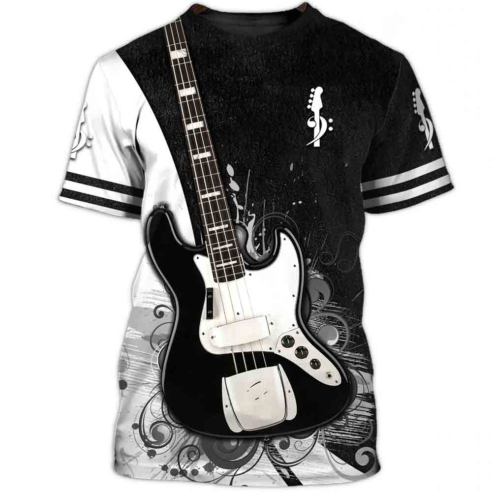 Kukebang Zomer mannen T-shirts Gitaar Grafische 3d Mode Muziek T-shirt Trui Korte Mouw O Hals Rock Hip Hop Tops oversized Kleding S