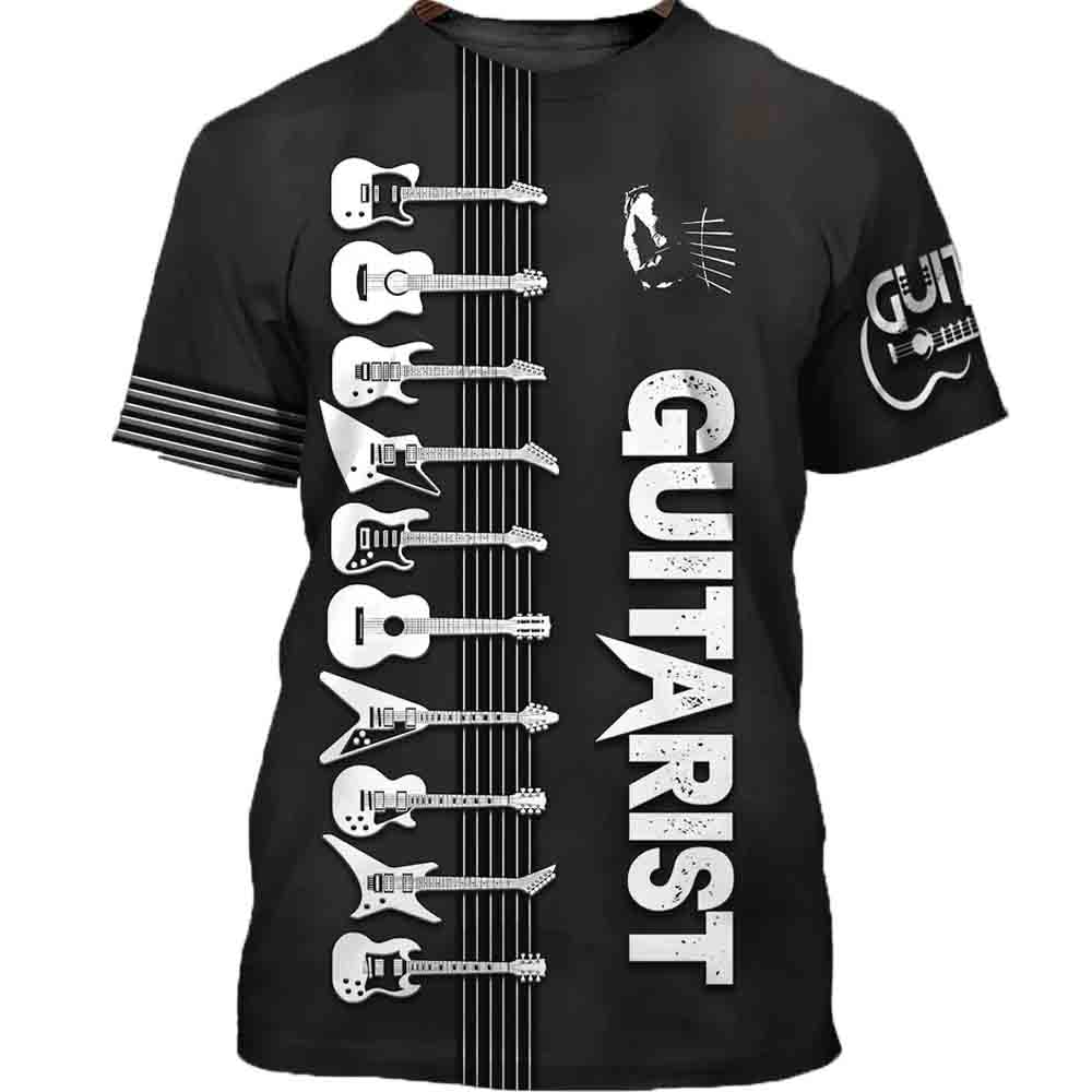 Kukebang Zomer mannen T-shirts Gitaar Grafische 3d Mode Muziek T-shirt Trui Korte Mouw O Hals Rock Hip Hop Tops oversized Kleding L