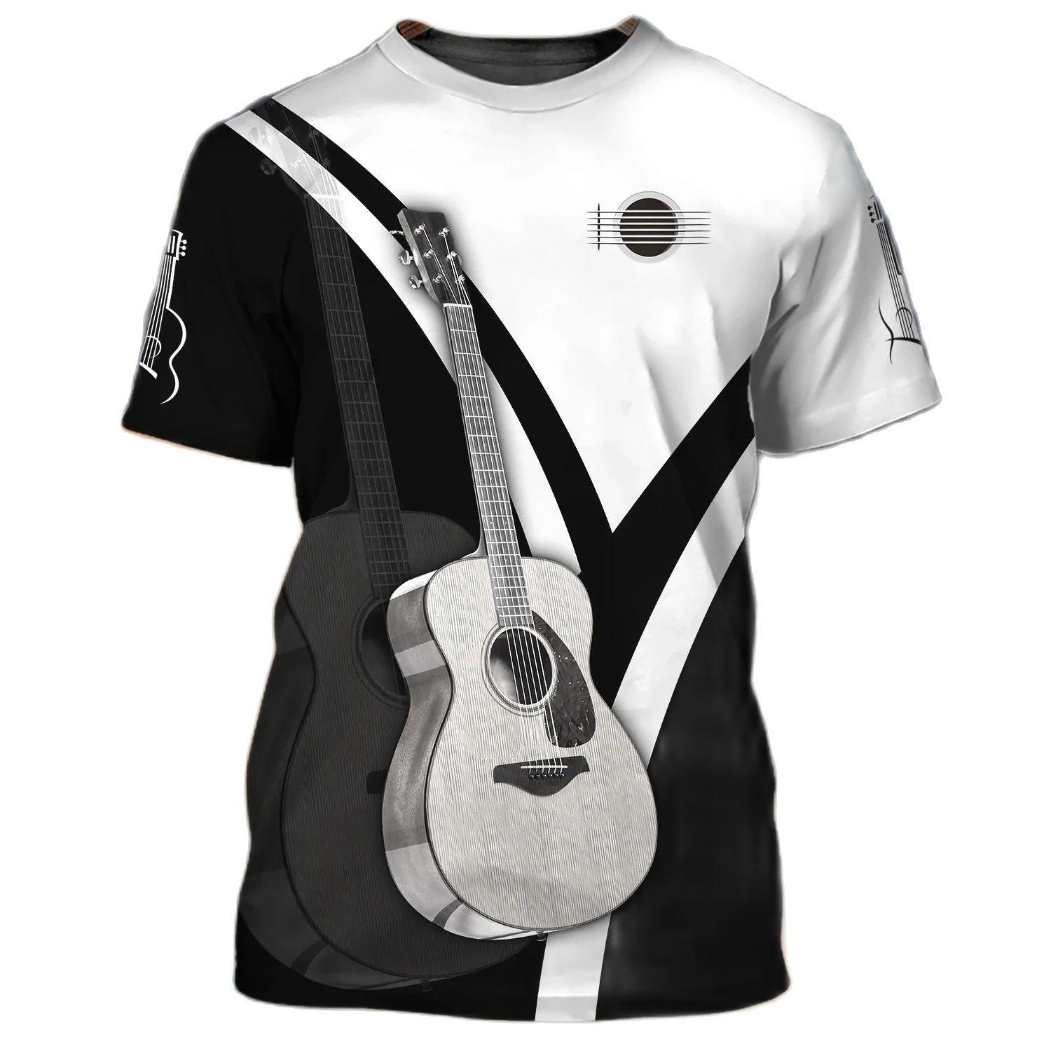 Kukebang Zomer mannen T-shirts Gitaar Grafische 3d Mode Muziek T-shirt Trui Korte Mouw O Hals Rock Hip Hop Tops oversized Kleding 6XL