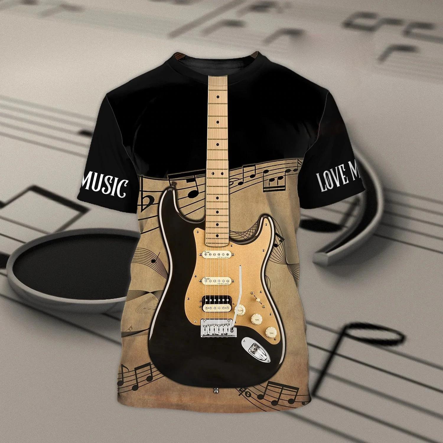 Kukebang Zomer mannen T-shirts Gitaar Grafische 3d Mode Muziek T-shirt Trui Korte Mouw O Hals Rock Hip Hop Tops oversized Kleding L
