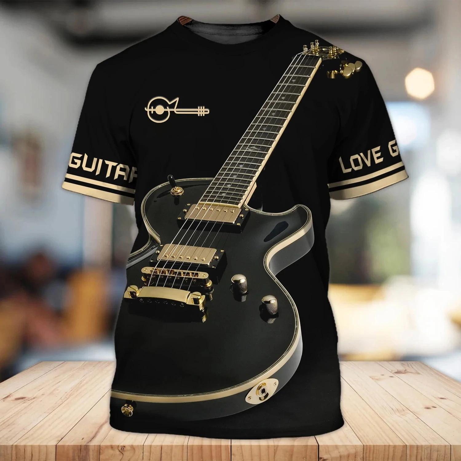 Kukebang Zomer mannen T-shirts Gitaar Grafische 3d Mode Muziek T-shirt Trui Korte Mouw O Hals Rock Hip Hop Tops oversized Kleding 6XL