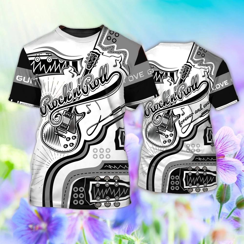 Kukebang Zomer mannen T-shirts Gitaar Grafische 3d Mode Muziek T-shirt Trui Korte Mouw O Hals Rock Hip Hop Tops oversized Kleding 3XL