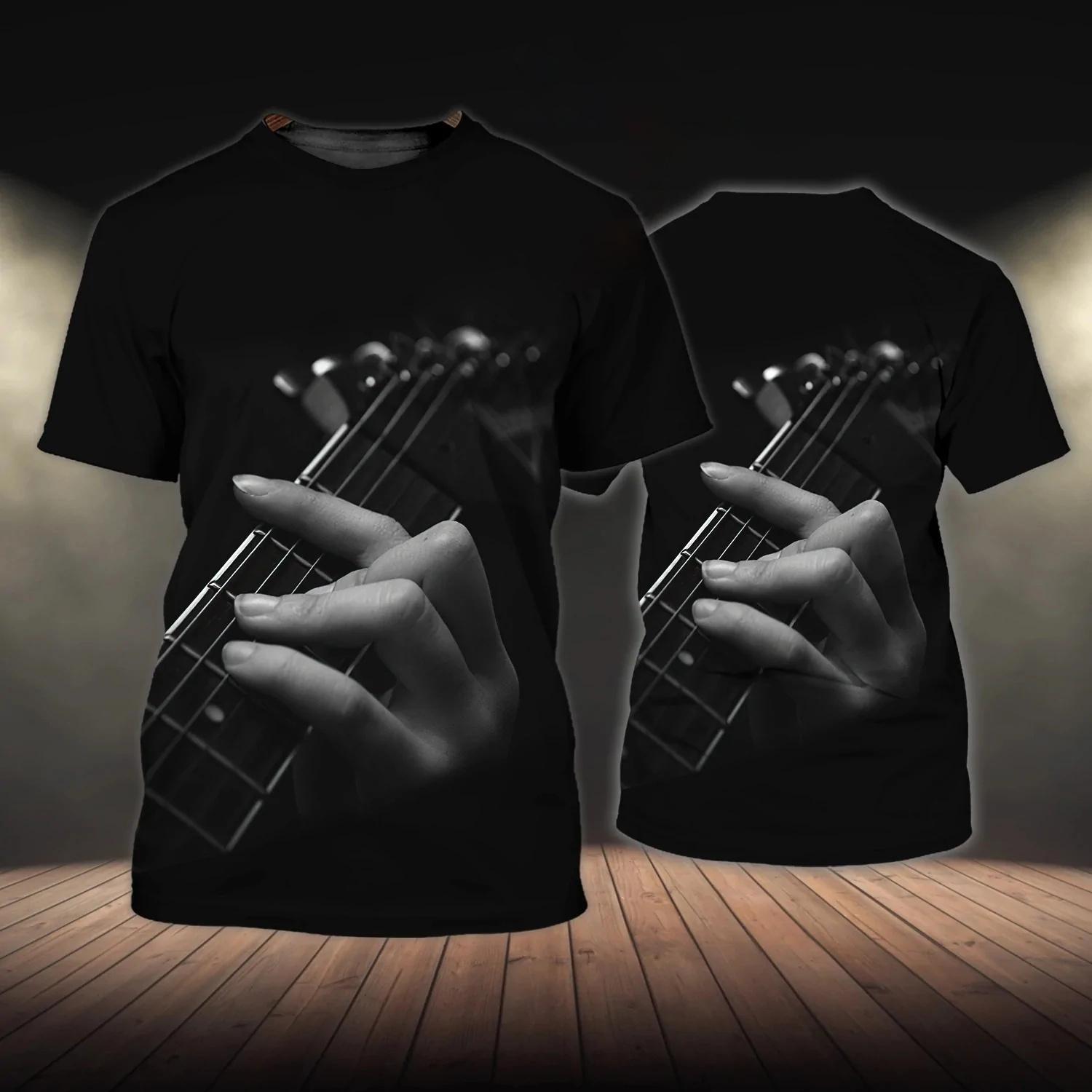 Kukebang Zomer mannen T-shirts Gitaar Grafische 3d Mode Muziek T-shirt Trui Korte Mouw O Hals Rock Hip Hop Tops oversized Kleding 5XL