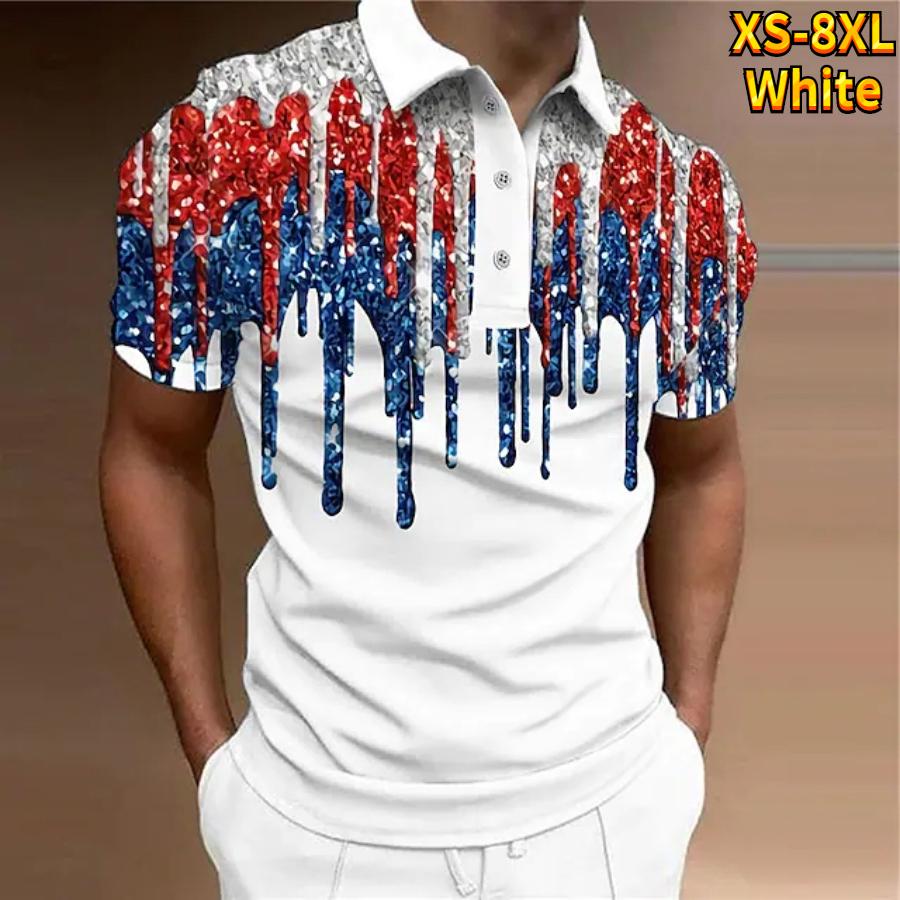 Happy Show Casual revers T-shirt Jonge herenmode Rits T-shirt Korte mouw T-shirt Heren 3D Color Block Print T-shirt 2XL wit
