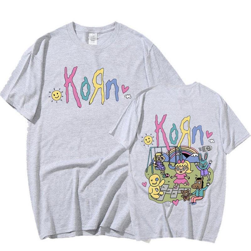 TENJINGE Trendy Korn Cartoon Rock Band Muziekalbum T-shirt heren Vintage Metal Gothic Oversized T-shirt Streetwear Zomer T-shirts met korte mouwen XL