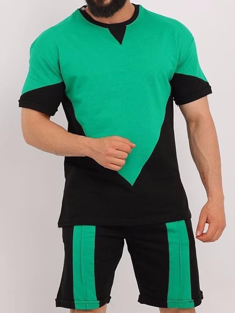 ETST 03 Herenkleding en T-shirtset Color Block Ronde hals Casual Dagelijks Korte mouwen 2-delige kleding Kleding Ademend Snel drogend 6XL