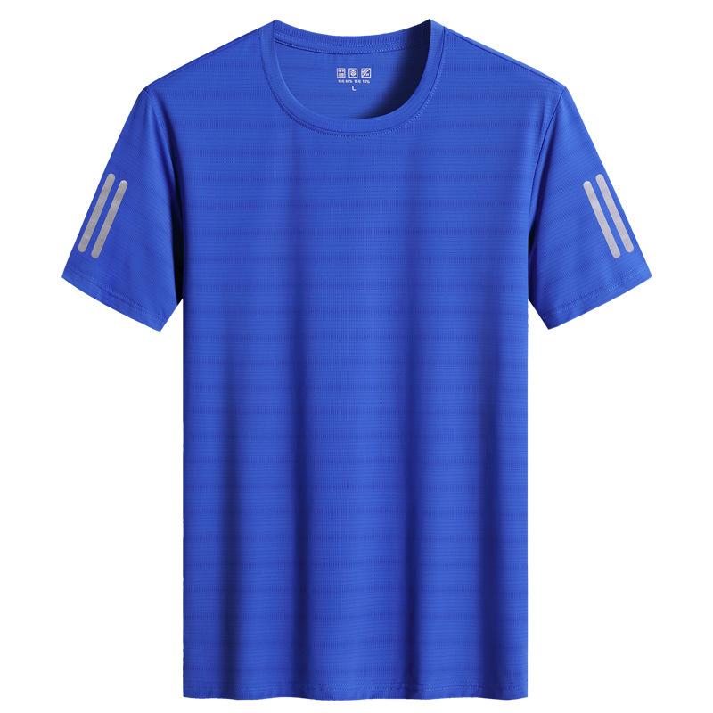 Queshark (L-8XL)Ice Silk Heren Snel Droog Sport T-shirt Ronde Hals Los Kamperen Wandelen Vissen Tanktops Mesh Airconditioning T-shirt Man L helder blauwe kleur