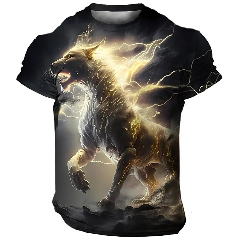 ETST 07 Vintage Heren T-shirt 3D Animal Gedrukt Tees Mode Wolf Patroon Korte Mouw Tops Casual O-hals Oversized T-shirts streetwear M