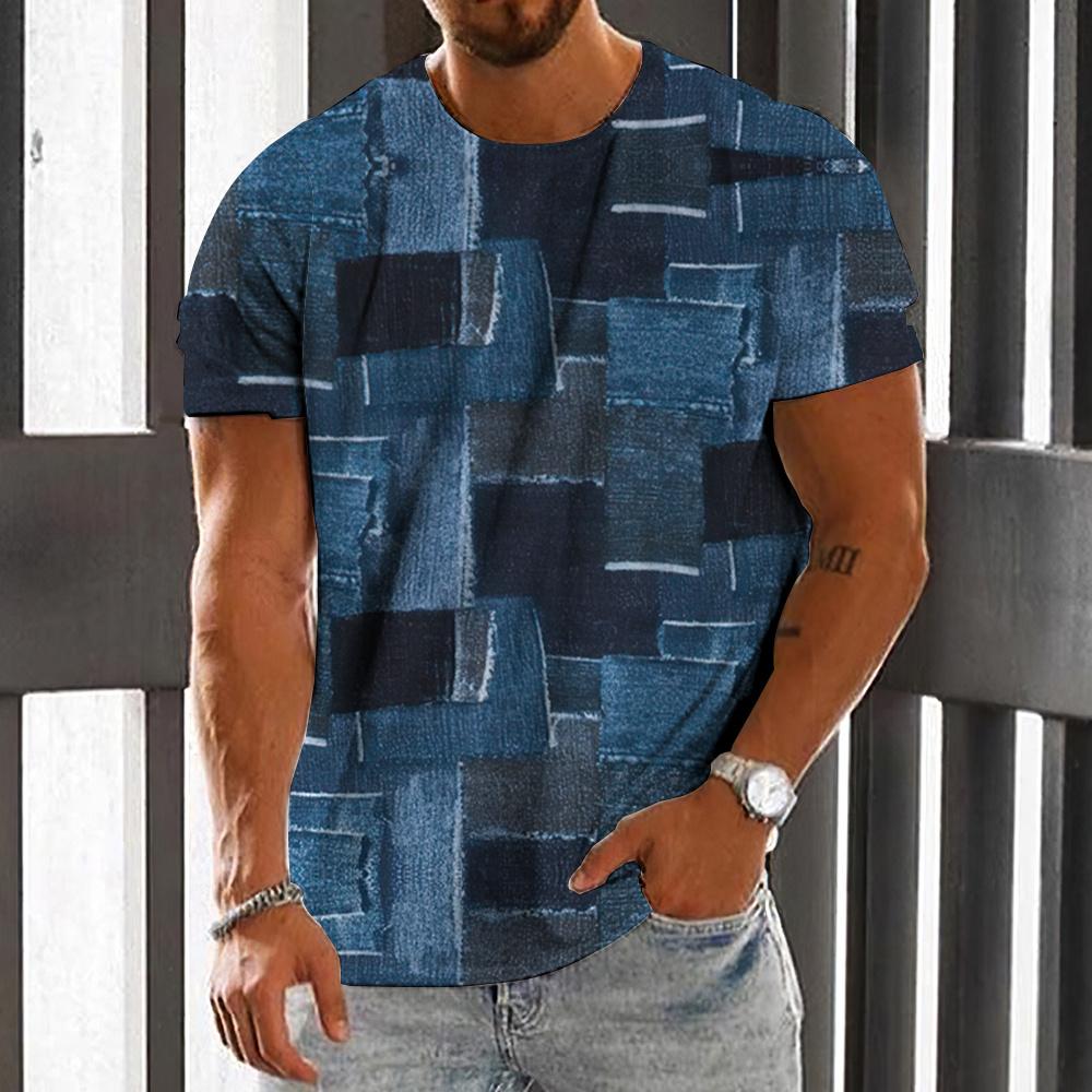 ETST 03 Vintage T-shirt voor mannen 3D oude afdrukken korte mouwen middelbare leeftijd shirt oversized herenkleding patchwork tees tops streetwear 6XL