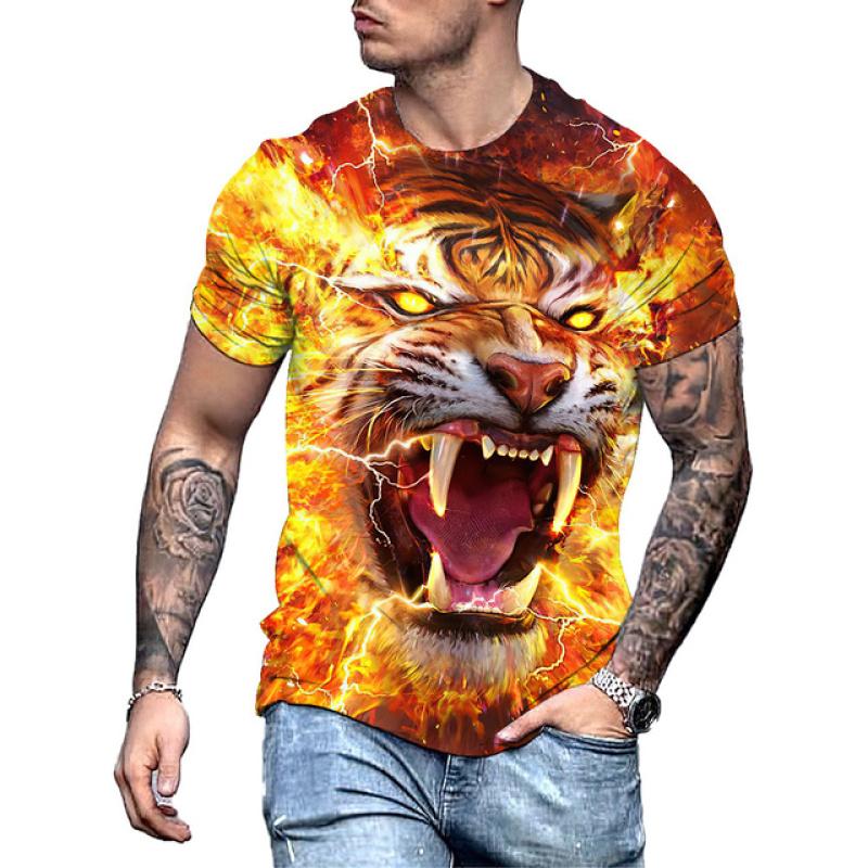 ETST 07 Mode 3D Tijger Gedrukt Heren T-shirt Casual O-hals Oversized Korte Mouw Zomer Straat Hip Hop Tops Animal Tees XL