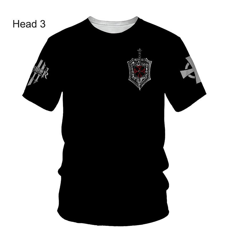 ETST 07 Crusader Tempeliers 3D Harajuku Print Knappe Retro Smaak Mode Persoonlijkheid Straat mannen Ronde Hals Korte Mouw T-shirt 4XL