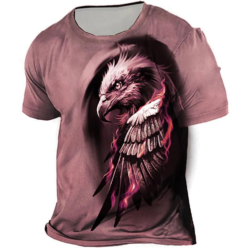 ETST WENDY 005 Vintage Animal Eagle Print Heren T-shirts Zomer Straat Ronde Hals Polyester Losse T-shirts Met Korte Mouwen Casual Tops Herenkleding XS