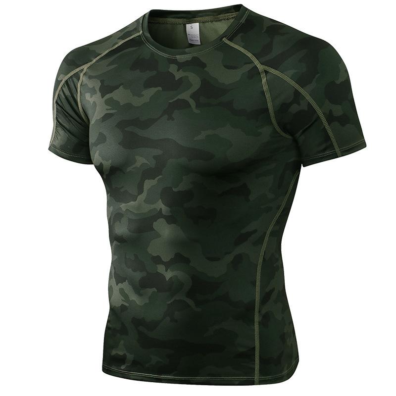 YOUNAXIN Sport-T-shirts voor heren Compressie Training met korte mouwen Jogging Sneldrogende tops Gymtops L camouflagegroene kleur