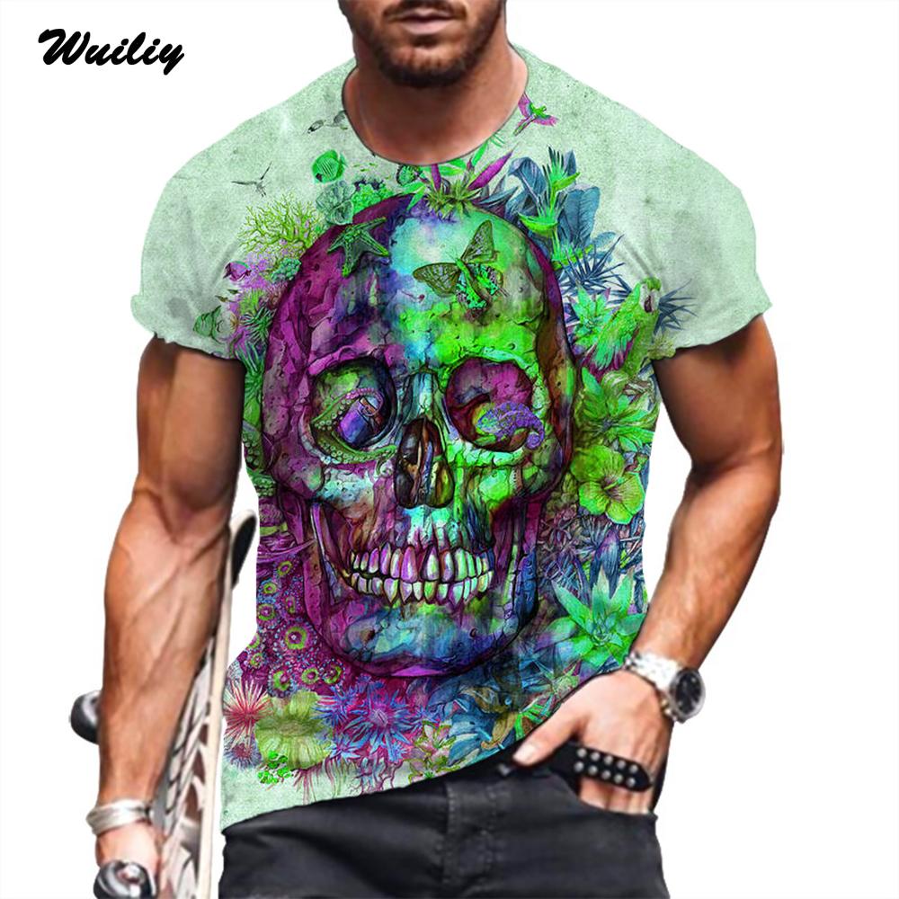 ETST WENDY 005 Bloem Schedel Patroon T-shirt Voor Mannen Regenboog Skelet Grafische 3D Print Tee Dagelijks Sport T-shirt Dames/Mannen nieuwigheid La Hip Hop Top 6XL