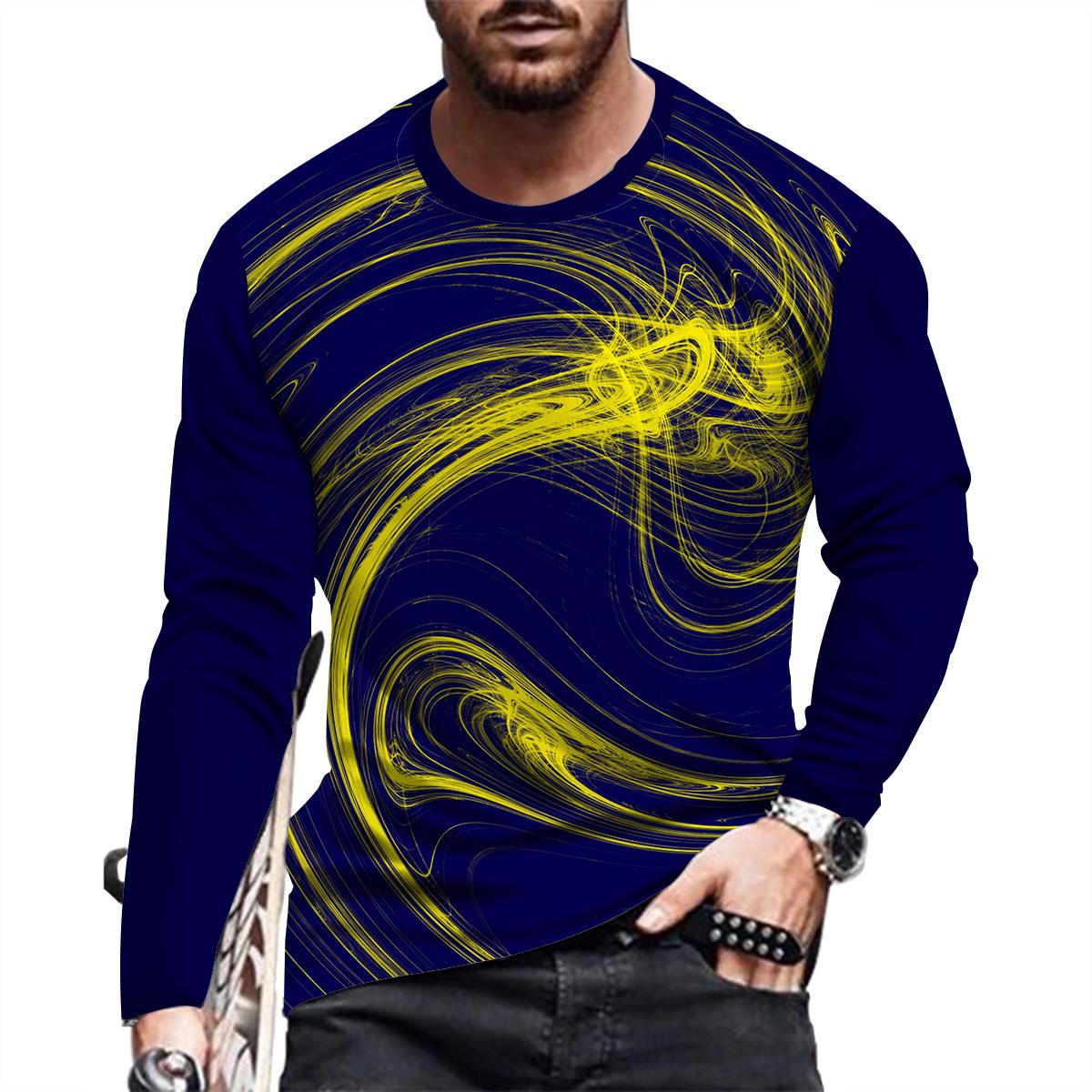 ETST WENDY 005 Eenvoudige Stereoscopische Patroon Print Zomer mannen O-hals T-shirt Casual Lange Mouw Oversized T-shirt Mode Trui Mannen Kleding M