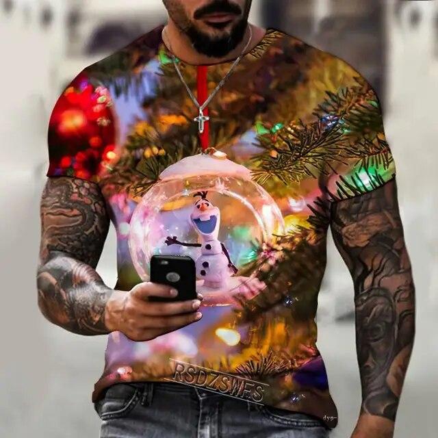 Baibao QIQI Zomer Heren T-shirt Heren Shirt Kleding 3D Printing Kerstsneeuwman Kerstman Heren T-shirt Vrolijk Feestelijk XXXL