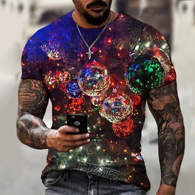 Baibao QIQI Zomer Heren T-shirt Heren Shirt Kleding 3D Printing Kerstsneeuwman Kerstman Heren T-shirt Vrolijk Feestelijk XXXL