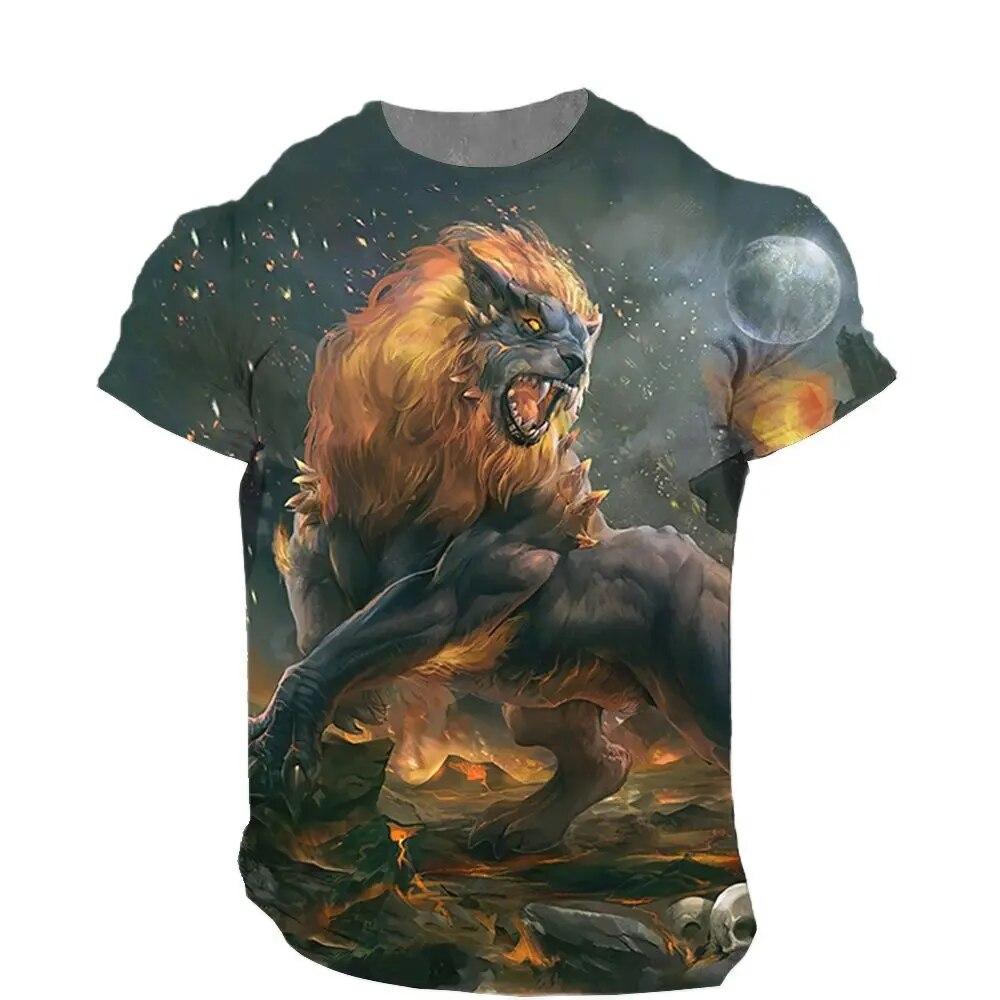 ETST 03 Vintage Heren T-shirt 3D Animal Gedrukt Tees Mode Wolf Patroon Korte Mouw Tops Casual O-hals Oversized T-shirts streetwear S