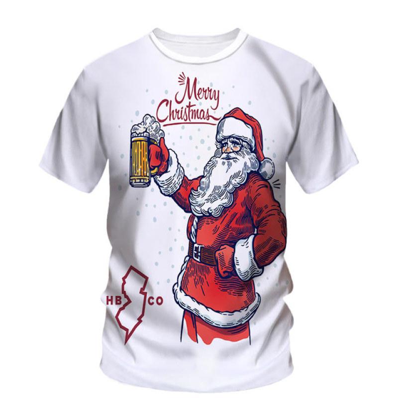 ETST 07 Kerstman Afdrukken Patroon T-shirt Voor Mannen Mode Comfortabele O-hals Korte Mouw Kleding Grote Maat Vrije Tijd T-shirts Tops L