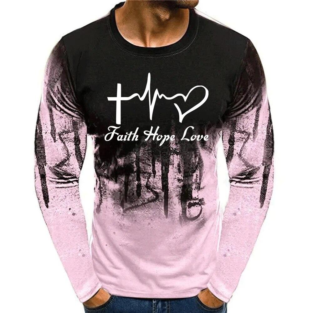 ETST 03 3D Print heren T-shirt met lange mouwen Faith Hope Love Lente Herfst Jesus Heart Print O-hals Trui Mode Straat Oversized Tops Asian size  6XL