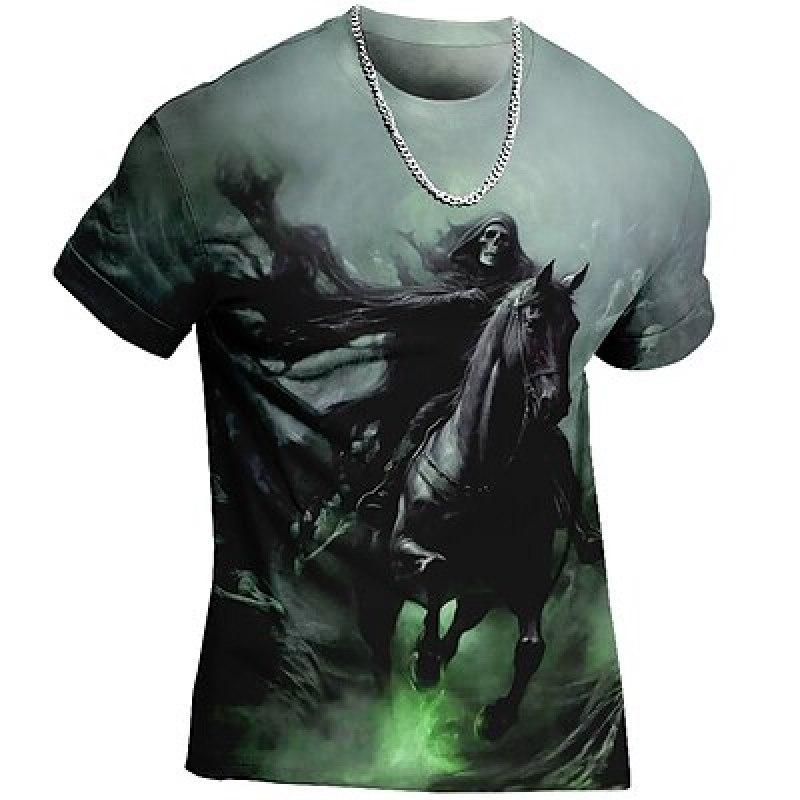 Bobby 2 Heren T-shirt T-shirt Grafisch Schedel Paard Ronde hals Kleding Kleding 3D Print Buiten Dagelijks Korte mouw Print Modeontwerper Vintage M