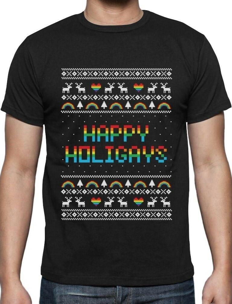 91340102MA8PEYKW2E Happy Holigays Rainbow Gay Lesbische Ugly Christmas T-Shirt Pride XXXXL