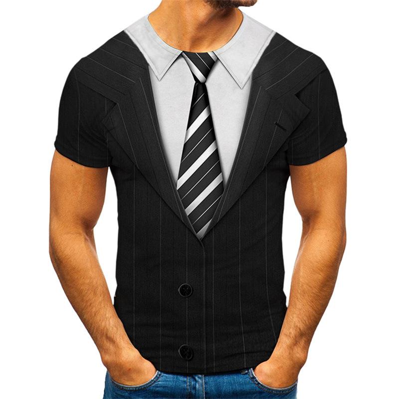 ForYourBeauty Heren T-shirt Fashion Fake Tweedelige 3D-geprinte Slim Fit T-shirts Heren Top 6XL