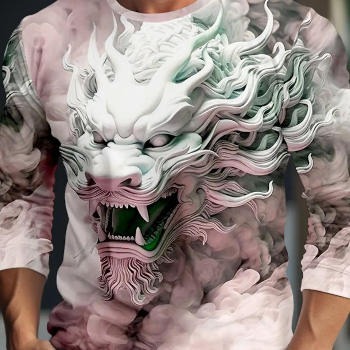 ETST WENDY Heren T-shirt met lange mouwen 3D-printoverhemden Mode Dierendraak Grafische herenoversized streetwear top-tees met korte mouwen M