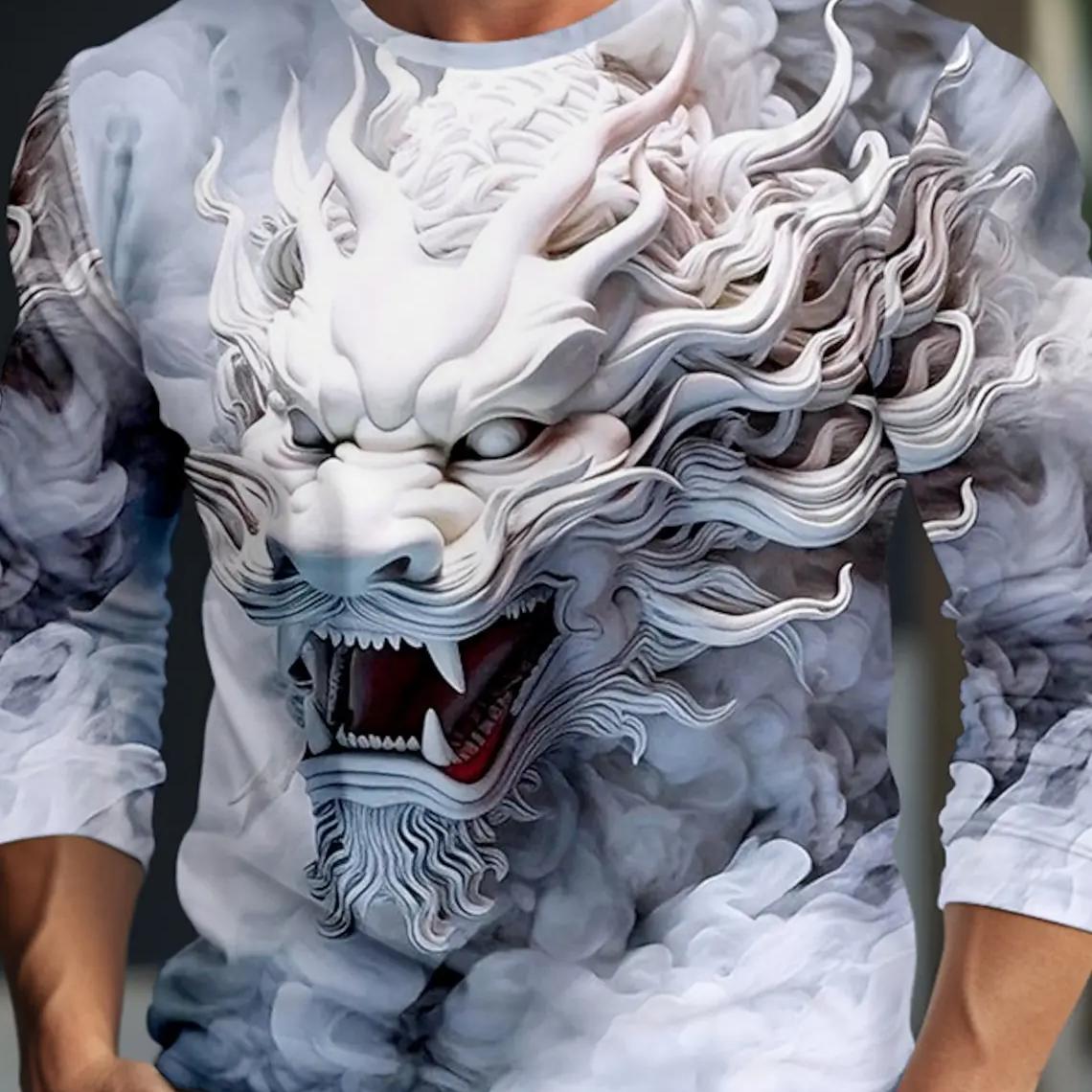 ETST WENDY Heren T-shirt met lange mouwen 3D-printoverhemden Mode Dierendraak Grafische herenoversized streetwear top-tees met korte mouwen XL