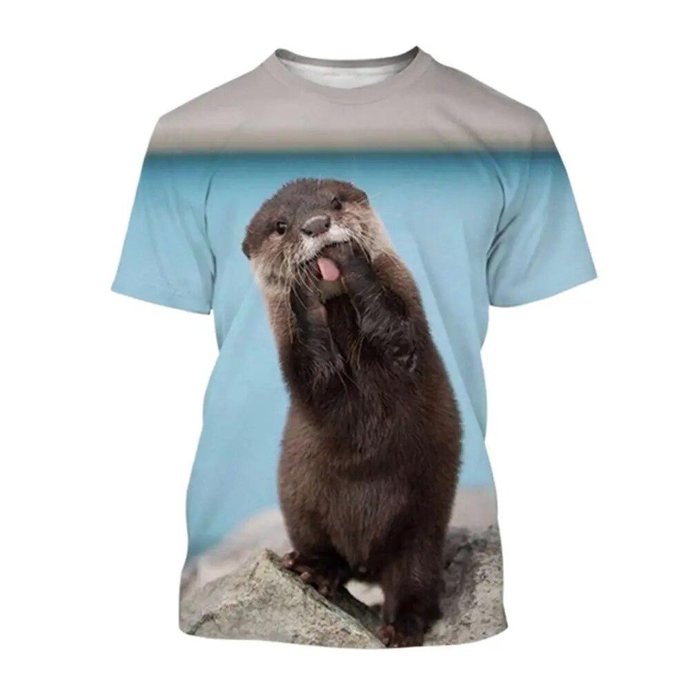 Bobby 2 Populair 3D-printen dier otter patroon lente en zomer heren casual schattig T-shirt ronde hals korte mouw neutrale tops L