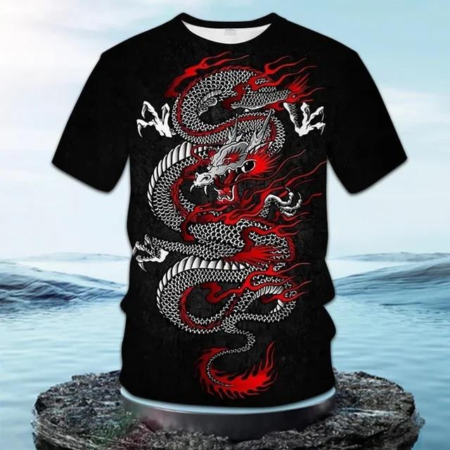 ETST 07 Heren T-shirt 3D Chinese Draak Patroon Zomer Hipster Mannen Print Korte Mouw O-hals Tees Casual Streetwear Kleding T-shirt Tops M