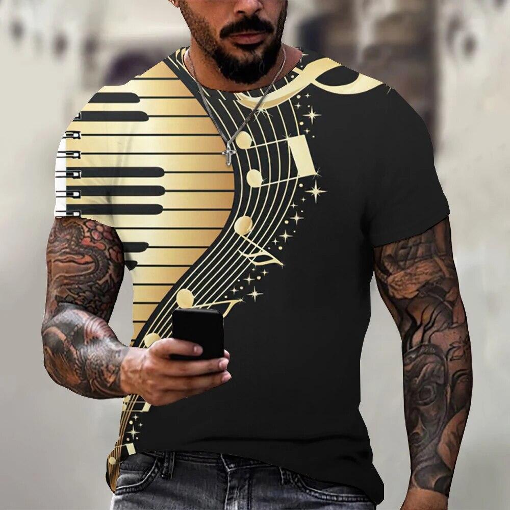 ETST 07 Zomer Vintage T-shirts Muzieknoot 3D Print Streetwear Mannen Vrouwen Mode Oversized Korte Mouw T-shirt Kinderen Tees Tops Kleding 6XL