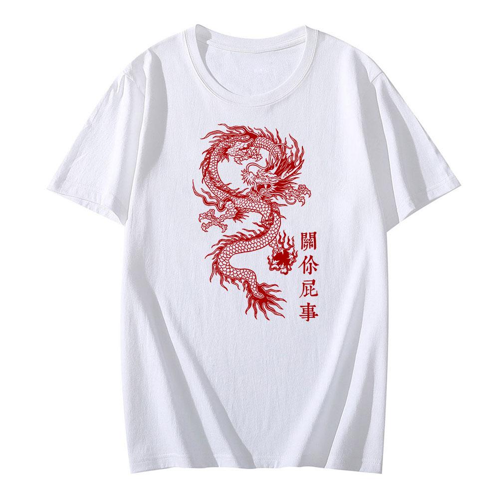 Trendy discount Traditional Dragon Printing T-shirts MEN Fashion Four Seasons T Shirts 100% Cotton Tshirts O-Neck High Street Graphic L wit