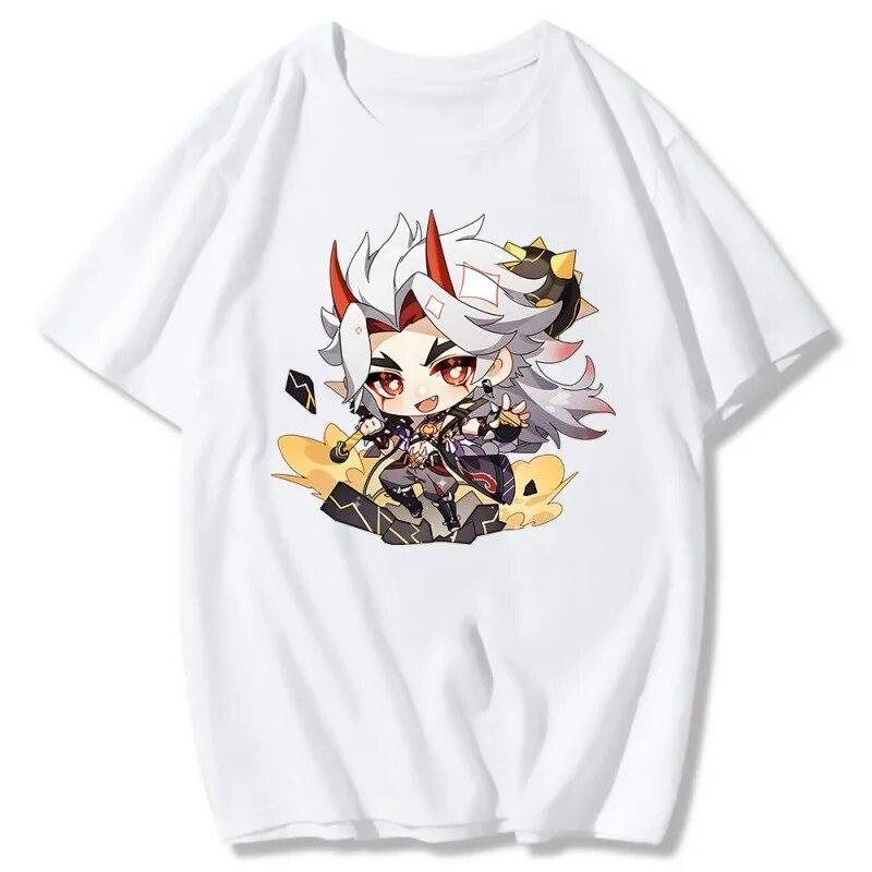 Nihao Genshin Impact Arataki Itto 2D Print Zomer Mannen/Vrouwen O-hals T-shirt Casual Katoen Korte Mouw Mode Trui Unisex Kleding 4XL
