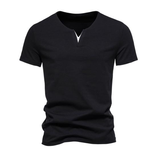 Western Cool Men Heren Zomer Top V Hals Korte Mouwen Effen Kleur Zacht Ademend Pullover Elastisch Nep Tweedelige Plus Size Pullover Mid Lengte Casual T-shirt M zwart