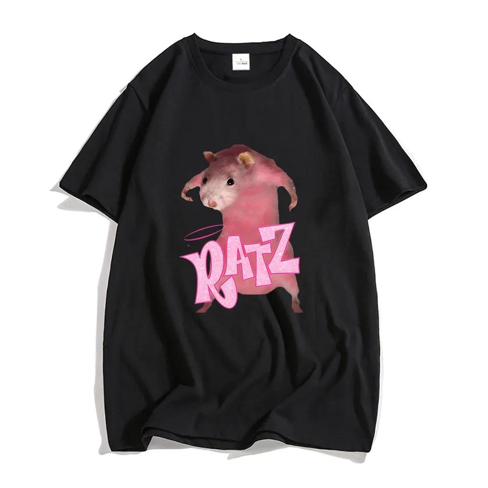 Trendy discount Ratz Pink Mouse canvas T-shirt 100% katoen Korte mouw heren T-shirt Casual Kawaii Zomer O-hals T-shirt Schattige mannelijke zachte shirts L zwart