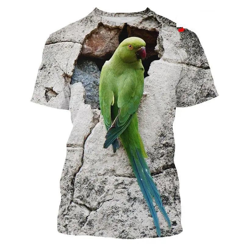 HerSight Mannen Vogel Dierenprint T-shirt Zomer Tee Liefhebbers Kleding O Hals Korte Mouw Losse Tops Ademende Koppels Shirts 6XL grijs