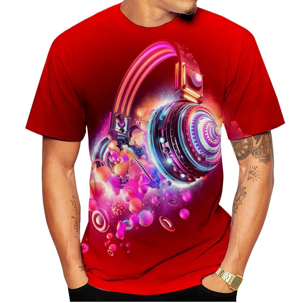 ForYourBeauty Mannen 3D Muziek Print T-shirt Zomer Tee Liefhebbers Kleding O Hals Korte Mouw Losse Tops Ademende Koppels Shirts 6XL