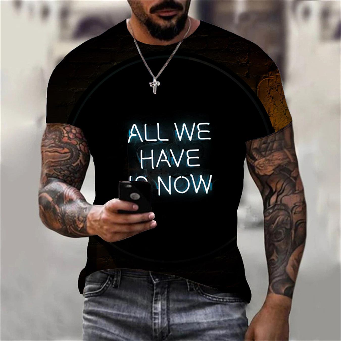 HerSight Letters Zwart Wit 3D Print T-shirt Mannen Casual Zomer Animal Tee Man O Hals Korte Mouw Losse Tops ademende Koppels T-shirts 6XL zwart