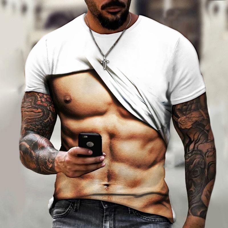 Xiao Xiang Muscle Men T-shirt Buikspieren 3D-geprint Herenmode Persoonlijkheid Korte Mouw Zomer Cool Streetwear Oversized Tops 6XL