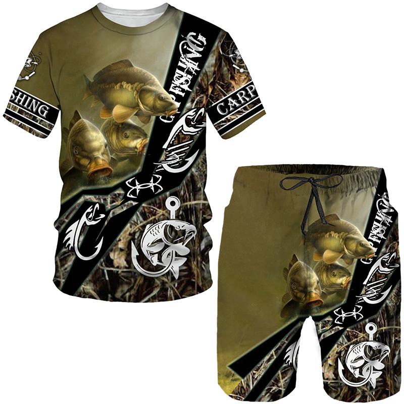 ETST 07 Nieuwigheid 3D Vis Gedrukt Mannen Vrouwen Tees/Shorts/Pakken Harajuku Camo Vissen Jacht Camping Kleding Mode Outdoor sportkleding Set XL