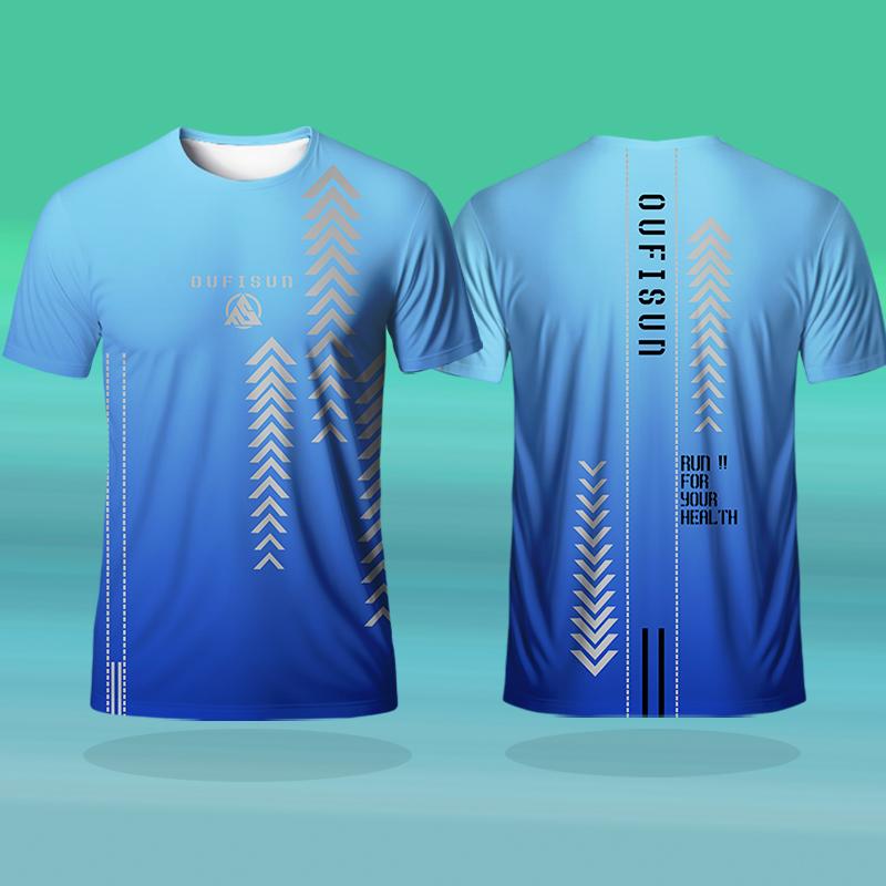 Kukebang Heren T-shirt Buitensporten Hardloop T-shirts Gradiënt 3D Patroon Bedrukt T-shirt Comfortabel Snel Droog Korte Mouw Unisex Tops M