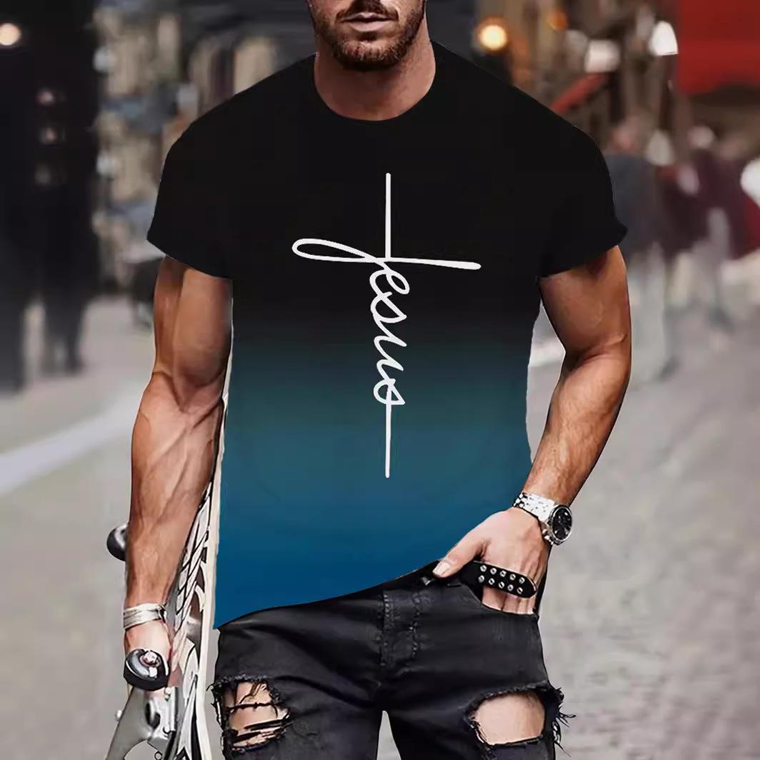 ETST WENDY 05 Jezus Herenmode Jezus Kruis Print Geloof T-shirt Casual Grappig Jezus Redde Mijn Leven Shirt Korte Mouw Tee 3XL