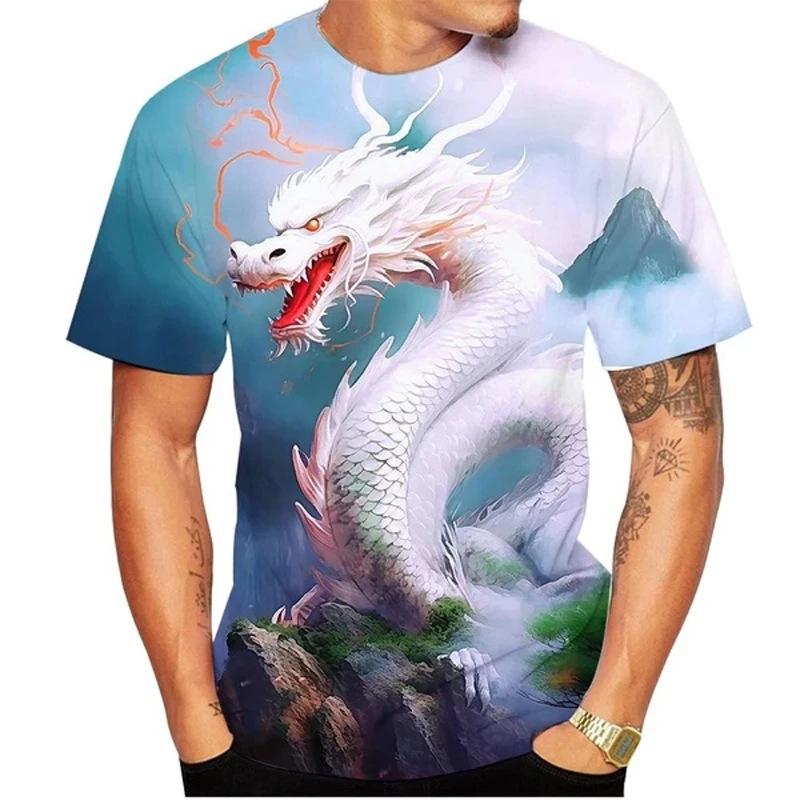ForYourBeauty Hip Hop Zomer Korte Mouw T-shirts Dragon Series 3D Geprint T-shirt Streetwear Heren Dieren T-shirts Casual Outfit 6XL wit