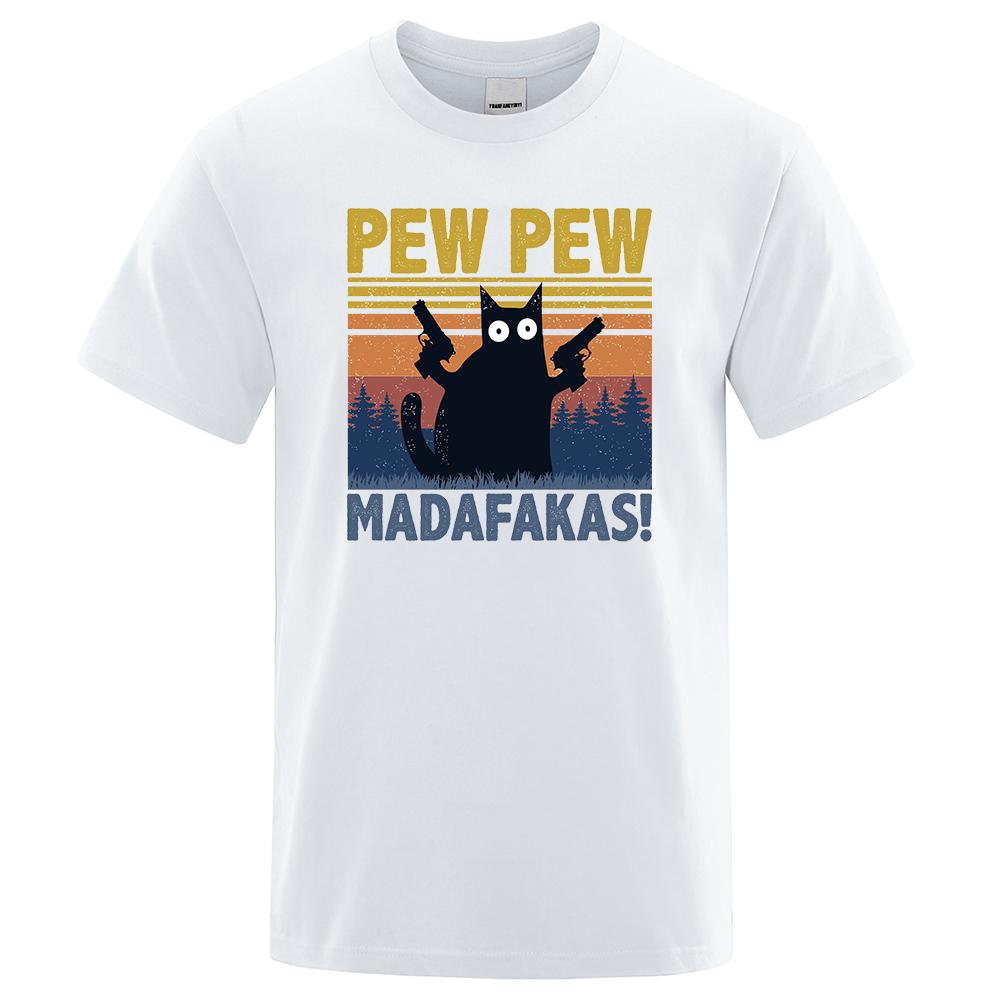 Limindong Pew Pew Madafakas T-shirt Heren Korte Mouw Nieuwigheid Grappige Kat T-shirt Katoen Oversize Tops Shirts Tee T-shirt Ronde Hals Streetwear XL
