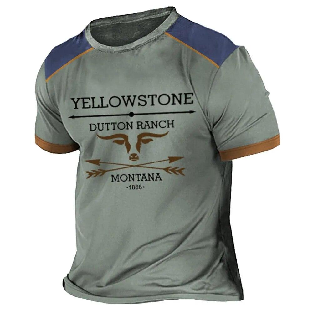 Subilier Vintage Heren T-shirt Yellowstone National Park 3D Afdrukken T-shirts Oversized Korte Mouw Tee Outdoor Streetwear Tops Kleding XL grijs