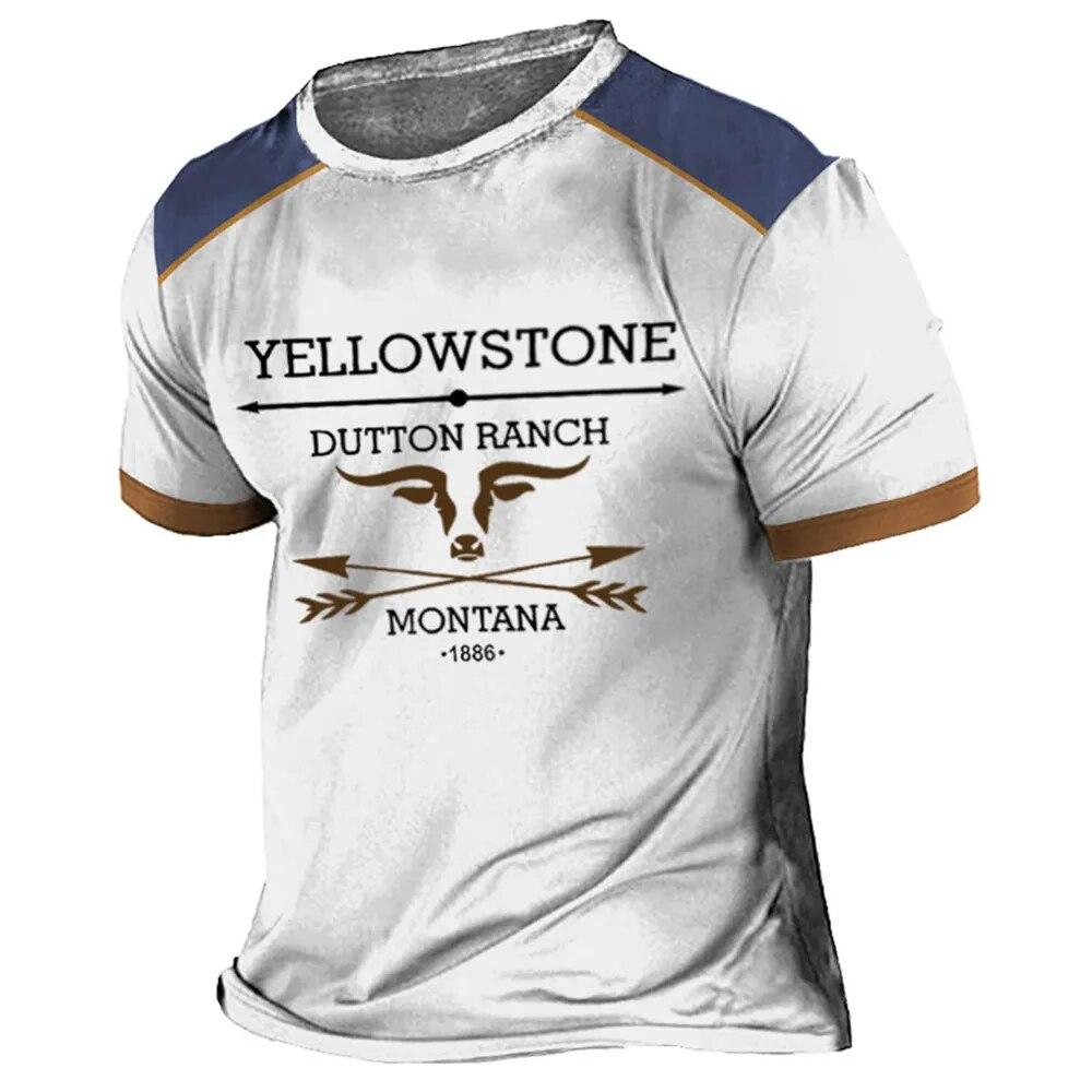 Subilier Vintage Heren T-shirt Yellowstone National Park 3D Afdrukken T-shirts Oversized Korte Mouw Tee Outdoor Streetwear Tops Kleding 4XL rood