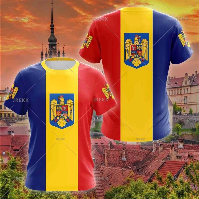 ETST 07 Roemeense nationale vlag 3D-print T-shirts voor heren Mode Roemeense print T-shirt met korte mouwen Streetwear Unisex tops Camisetas S