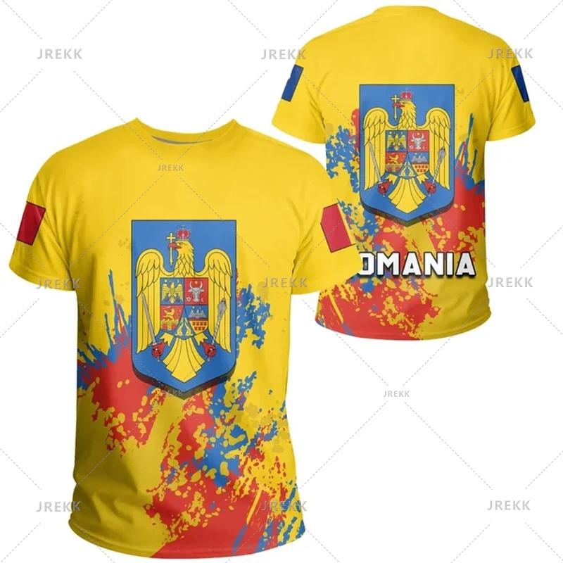 ETST 07 Roemeense nationale vlag 3D-print T-shirts voor heren Mode Roemeense print T-shirt met korte mouwen Streetwear Unisex tops Camisetas S